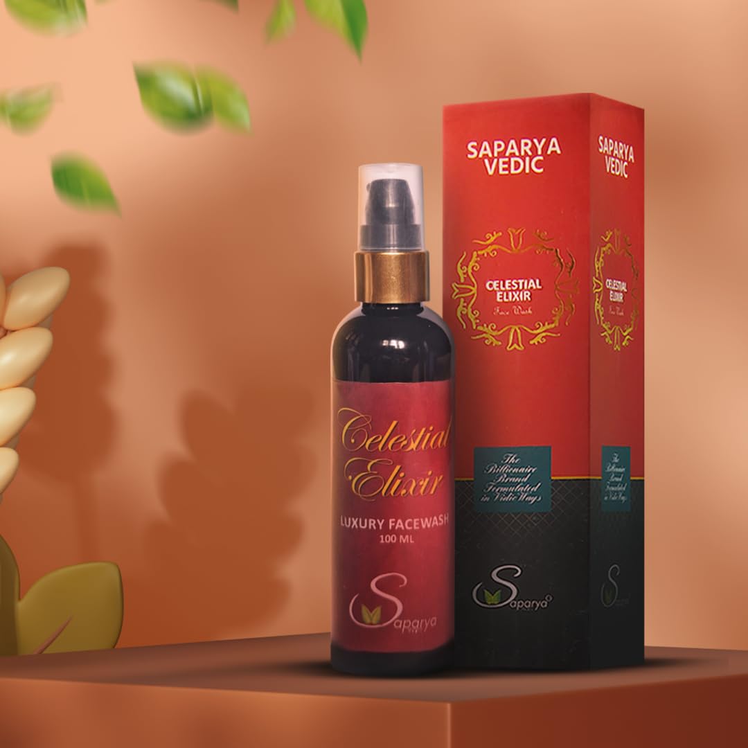 SAPARYA VEDIC Celestial Elixir Facewash | Natural De-Tan Facial Cleanser With Aloe Vera Turmeric Witch Hazel Jasmine Rosemary | All Skin Types Hydrating Gel Based Face Wash For Men and Women (100 ml)