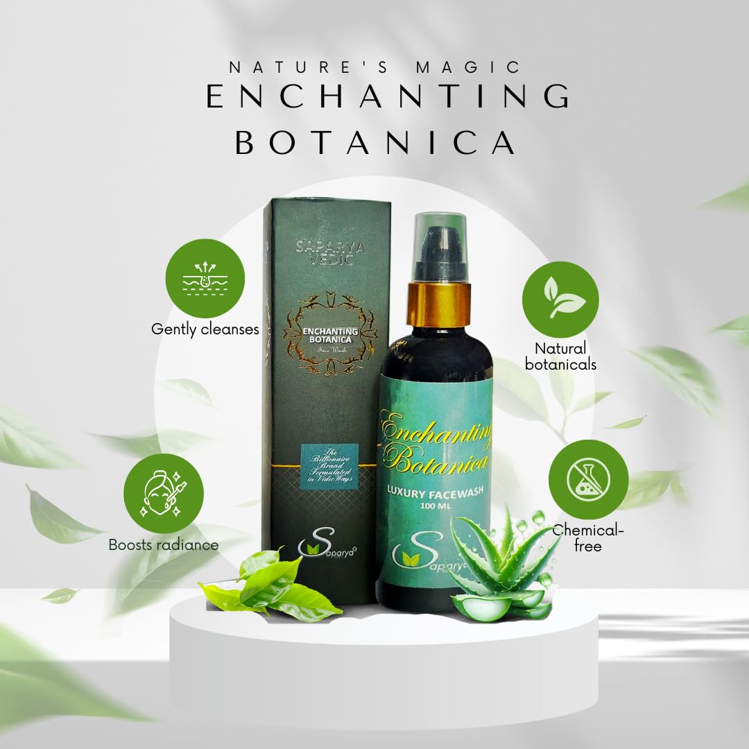 Saparya Vedic Enchanting Botanica Facewash | Natural Facial Cleanser with Rose Water Chamomile Green Tea Calendula Lavender Rosehip Oil | All Skin Types Gel Based Face Wash For Men and Women (100 ml)