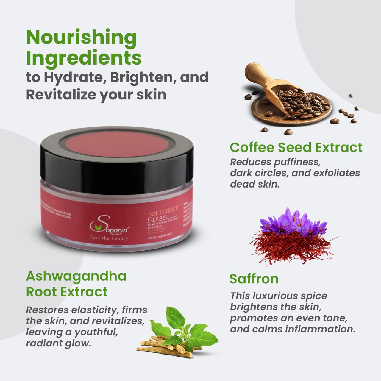 Saparya Vedic Age Defence Cream 30gm | Anti-Ageing Face Cream | Anti Wrinkles & Fine Lines | Prejuvenating Face Cream for All Skin Types | Daily Use Youthful Glow Cream for Men and Women