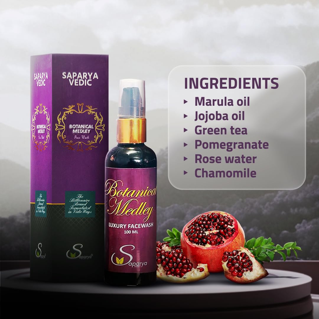 SAPARYA VEDIC Botanical Medley Facewash | Ayurvedic Detoxifying Brightening Facial Cleanser With Natural Ingredients | Chemical-Free All Skin Types Gel Based Glowing Face Wash For Men & Women (100 ml)
