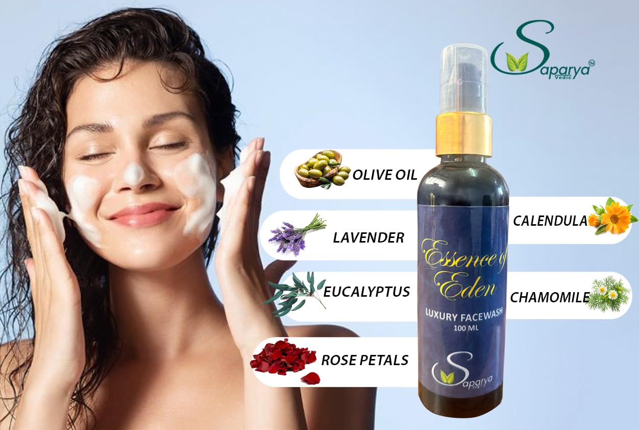 Saparya Vedic Essence Of Eden Facewash | Ayurvedic Anti-Acne anti tan Facial Cleanser With Natural Ingredients | Chemical-Free Herbal Blend All Skin Type Hydrating Face Wash for Men and Women (100 ml) | set of three (3)