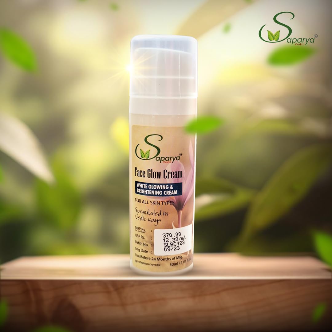 Saparya Vedic Unisex Face Glow Cream With Natural Ingredients | Ayurvedic Blend Day and Night Brightening Moisturizer | All Skin Types Even-Toned Herbal Face Cream for Men and Women (30ml)