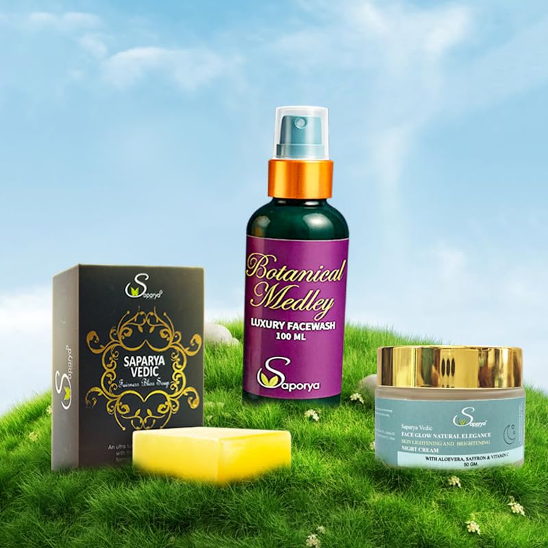 FAIR GLOW TRIO SAPARYA VEDIC | Powerful natural Skin Brightening & Tan Removal solution | chemical free | advanced ayurveda | Clinically Proven | For Men & Women | 3 products
