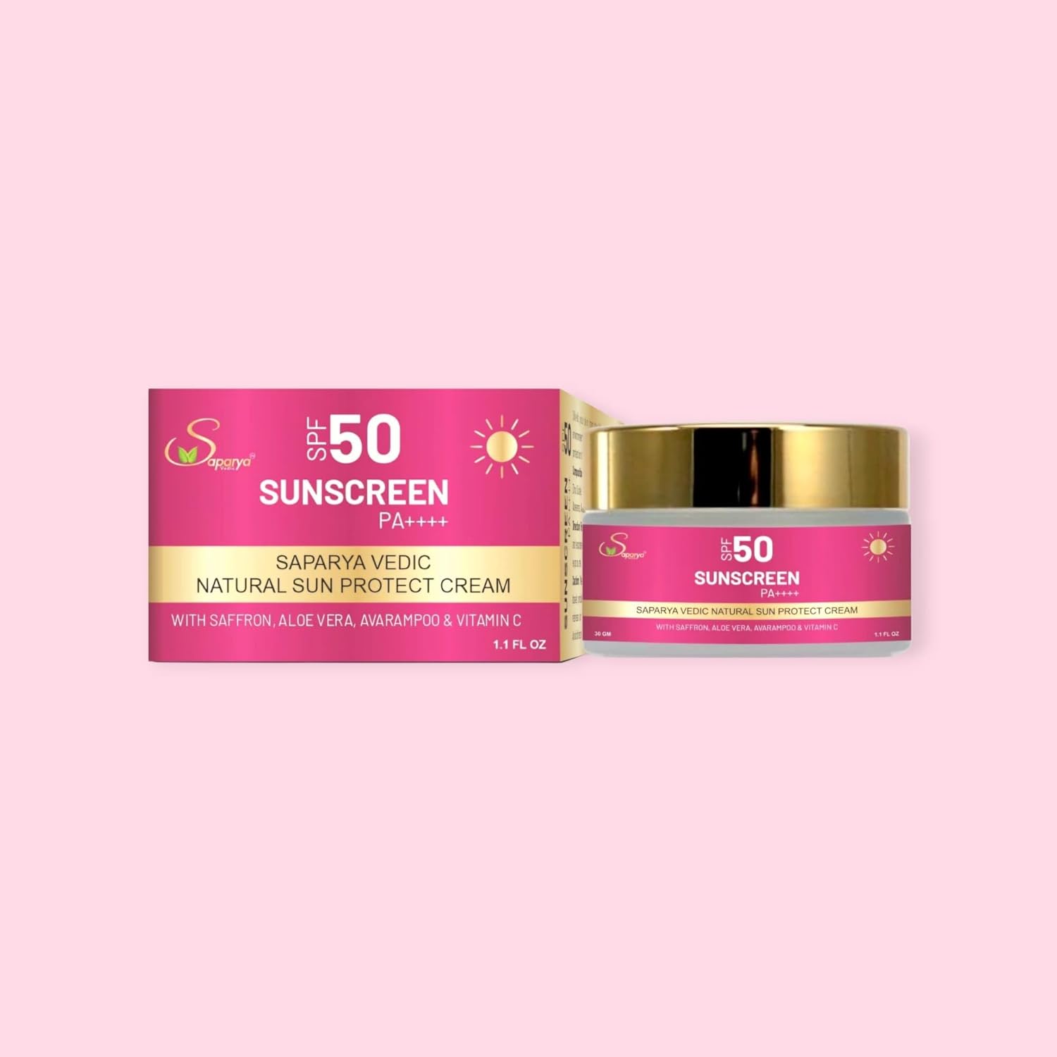 SAPARYA VEDIC NATURAL SUNPROTECT CREAM | SPF 50 PA++++ | FOR INDIAN SKIN | BROAD SPECTRUM UV AND BLUE LIGHT PROTECTION | REMOVES EXISTING TAN | WITH VIT C, HYALURONIC ACID, AVARAMPOO, SAFFRON & ALOE VERA | SUNSCREEN FOR MEN AND WOMAN | 30 GM
