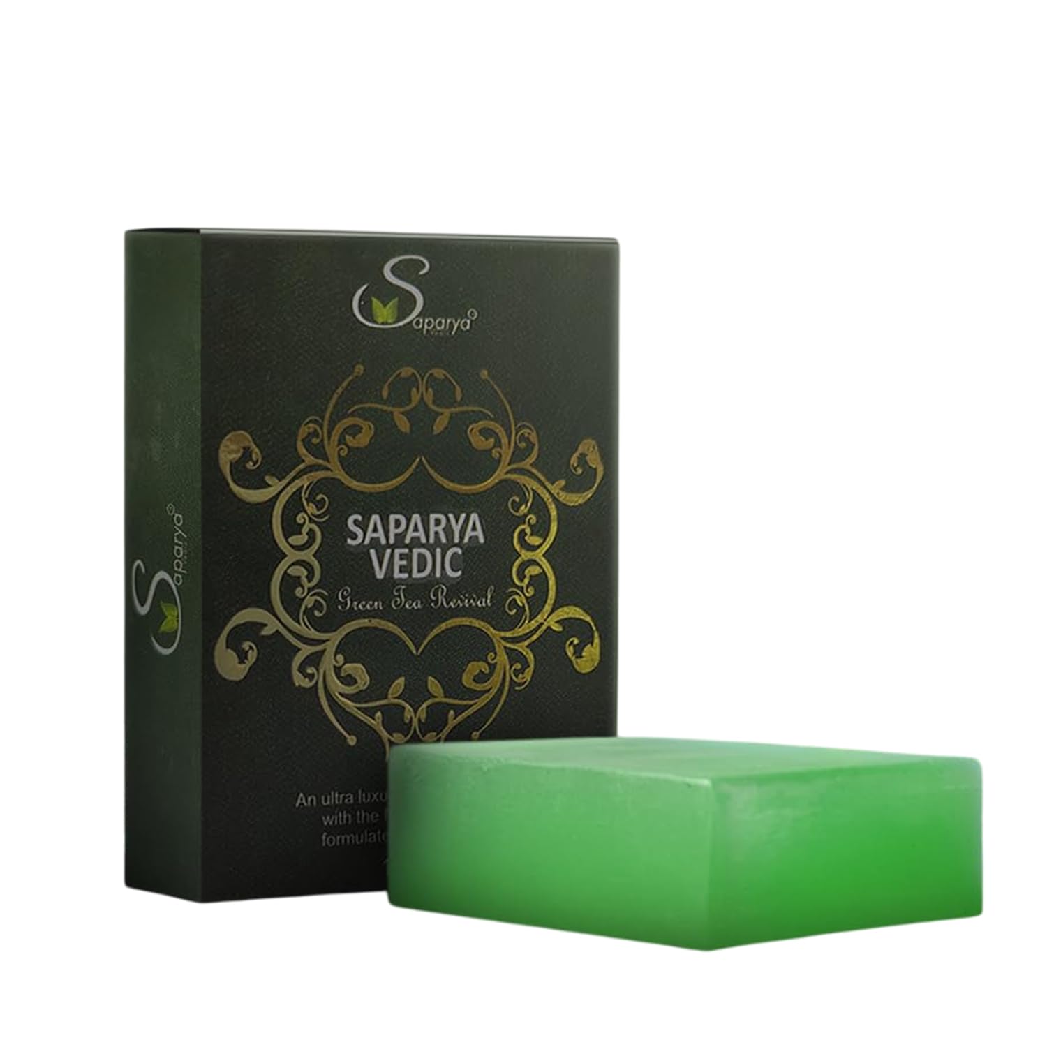 Saparya Vedic Green Tea Revival Transparent Soap | Handcrafted Matcha Cucumber Olive Avocado Oil Glycerine Bathing Bar | Antibacterial All Skin Type Body Cleanser for Men and Women (Pack of 4, 100 g Each)