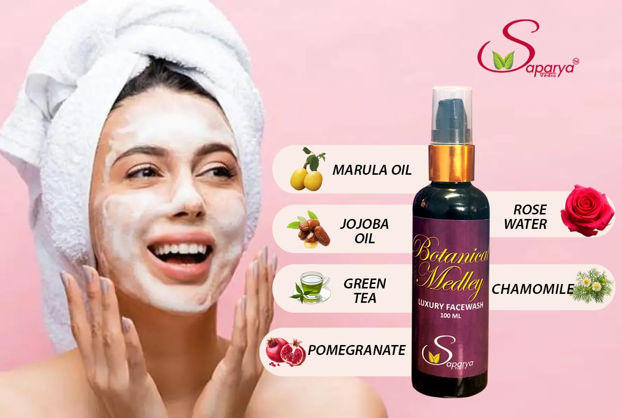 SAPARYA VEDIC Botanical Medley Facewash | Ayurvedic Detoxifying Brightening Facial Cleanser With Natural Ingredients | Chemical-Free All Skin Types Gel Based Glowing Face Wash For Men & Women (100 ml)