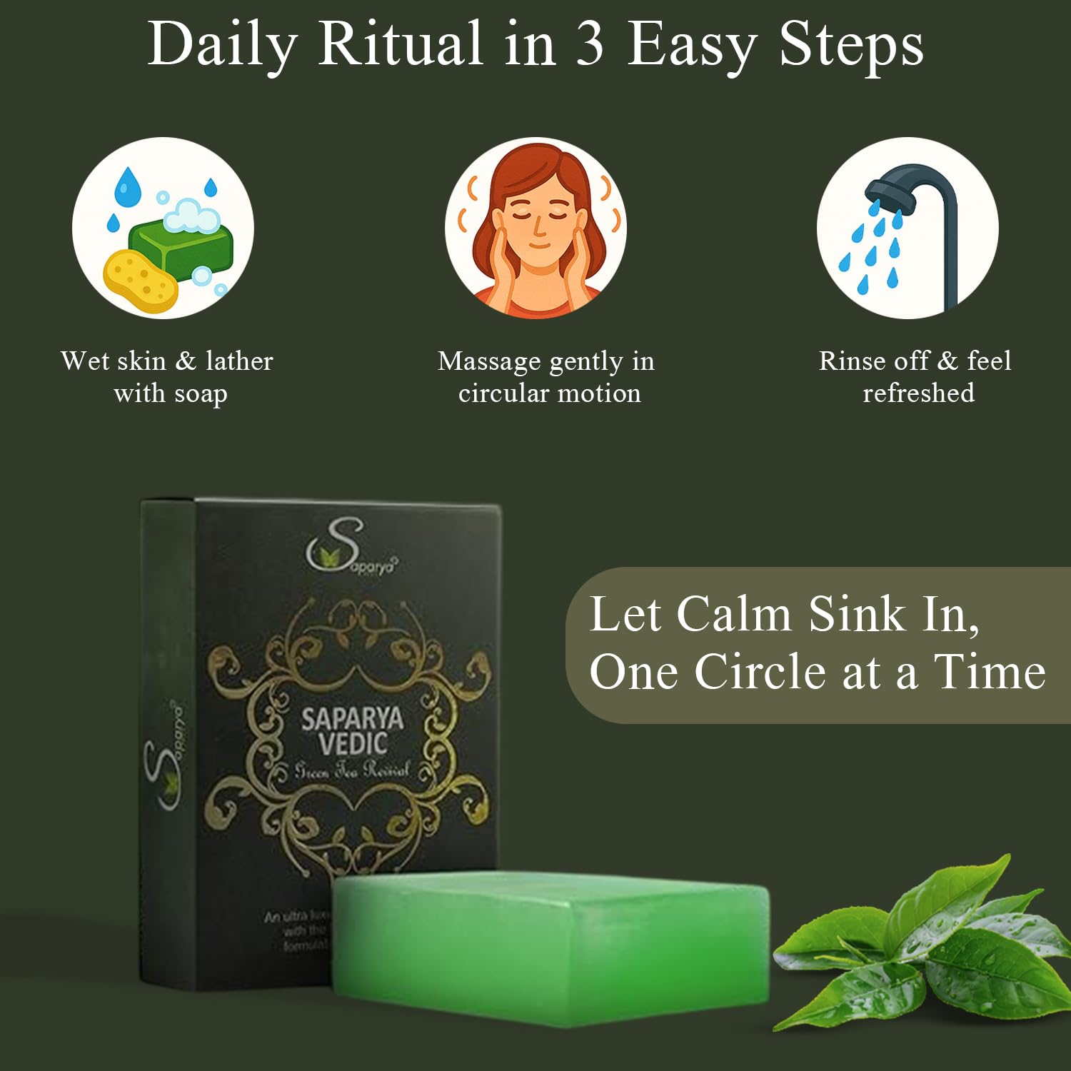 Saparya Vedic Green Tea Revival Transparent Soap | Handcrafted Matcha Cucumber Olive Avocado Oil Glycerine Bathing Bar | Antibacterial All Skin Type Body Cleanser for Men and Women (Pack of 4, 100 g Each)