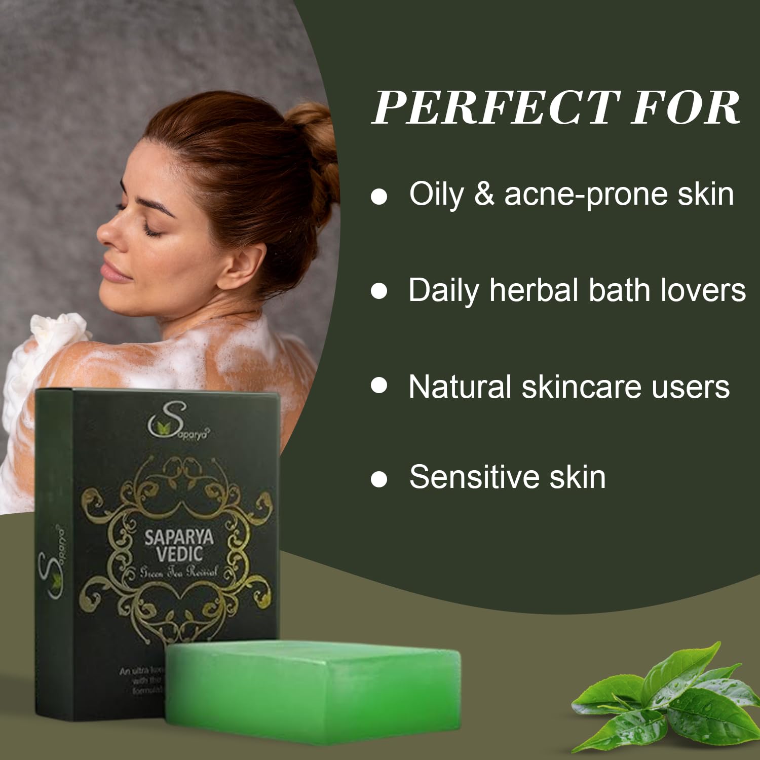 Saparya Vedic Green Tea Revival Transparent Soap | Handcrafted Matcha Cucumber Olive Avocado Oil Glycerine Bathing Bar | Antibacterial All Skin Type Body Cleanser for Men and Women (Pack of 4, 100 g Each)
