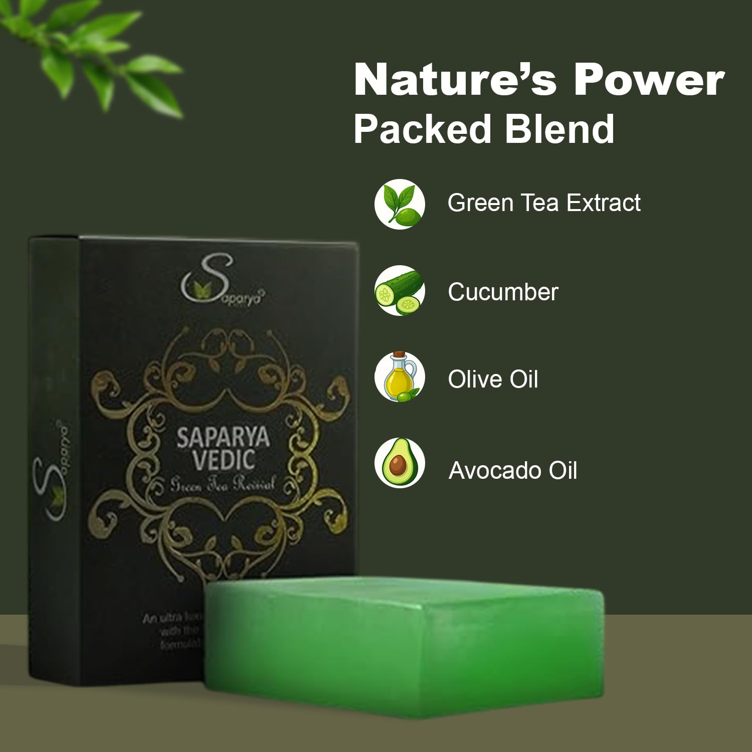 Saparya Vedic Green Tea Revival Transparent Soap | Handcrafted Matcha Cucumber Olive Avocado Oil Glycerine Bathing Bar | Antibacterial All Skin Type Body Cleanser for Men and Women (Pack of 4, 100 g Each)