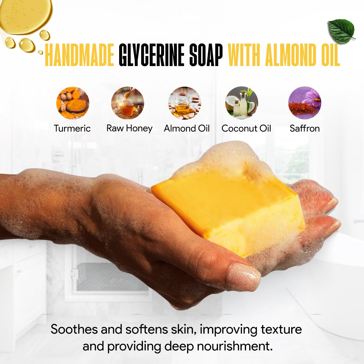 Saparya Vedic Golden Honey Elegance Soap | Handmade Glycerine Transparent Bathing Bar with Honey Turmeric Almond Oil Chamomile Extract | All Skin Type Glowing Soap for Men Women (Pack of 4, 100g Each)