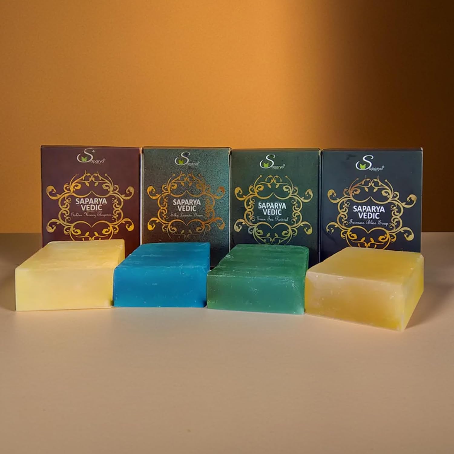 Saparya Vedic Handmade Glycerine Transparent Soap Combo | Ayurvedic Herbal Bathing Bar With Natural Oil and Botanical Extracts | Natural All Skin Type Glowing Soap for Men Women (Pack of 4, 100g Each)