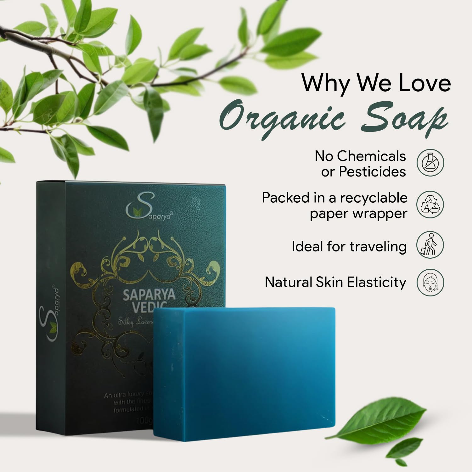 Saparya Vedic Ayurvedic Silky Lavender Soap | Chemical-Free Herbal Glycerine Transparent Bath Soap | Natural Handcrafted All Skin Types Glowing Skin Moisturize Bar for Men Women (Pack of 4, 100g Each)