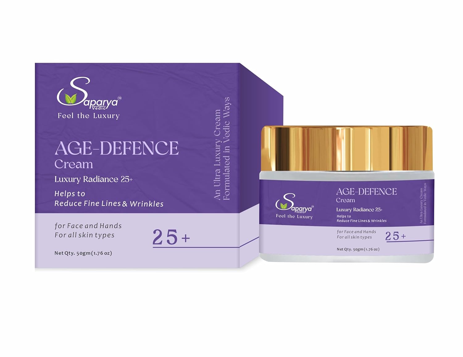 Saparya Vedic LUXURY RADIANCE 25+ Age Defence Cream 50gm | 3-in-1 cream - Anti-Ageing, skin brightening and skin softening Face Cream | Anti Wrinkles & Fine Lines | Daily Use Youthful Glow Cream for Men and Women