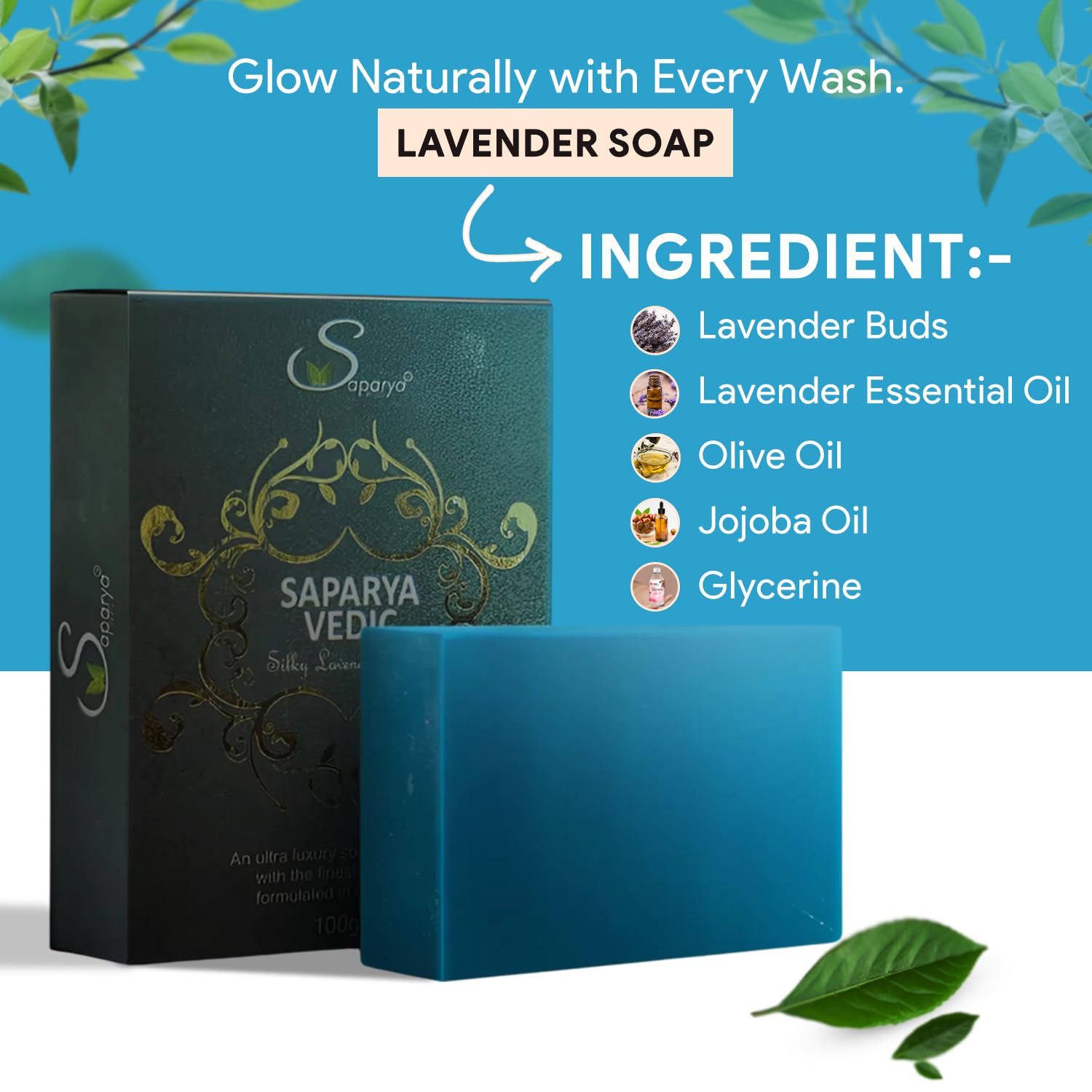 Saparya Vedic Ayurvedic Silky Lavender Soap | Chemical-Free Herbal Glycerine Transparent Bath Soap | Natural Handcrafted All Skin Types Glowing Skin Moisturize Bar for Men Women (Pack of 4, 100g Each)