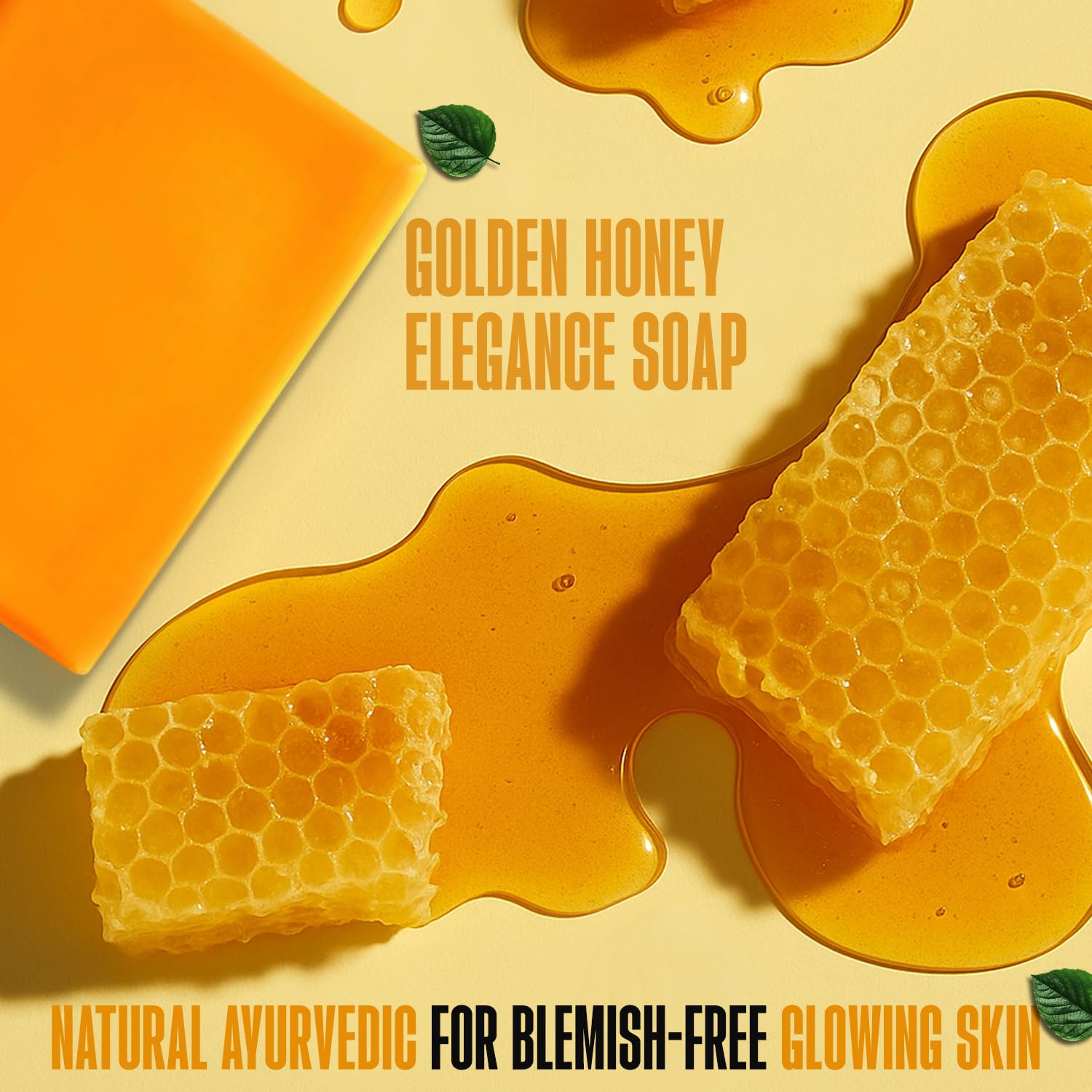Saparya Vedic Golden Honey Elegance Soap | Handmade Glycerine Transparent Bathing Bar with Honey Turmeric Almond Oil Chamomile Extract | All Skin Type Glowing Soap for Men Women (Pack of 4, 100g Each)