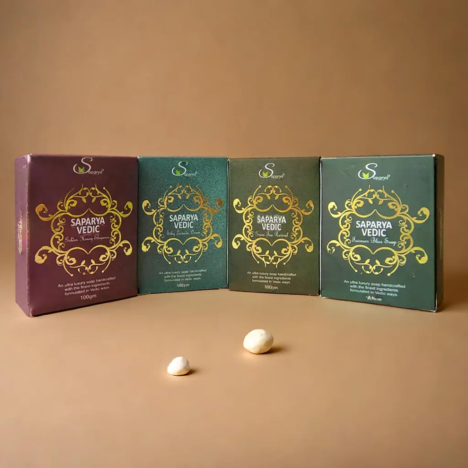 Saparya Vedic Handmade Glycerine Transparent Soap Combo | Ayurvedic Herbal Bathing Bar With Natural Oil and Botanical Extracts | Natural All Skin Type Glowing Soap for Men Women (Pack of 4, 100g Each)