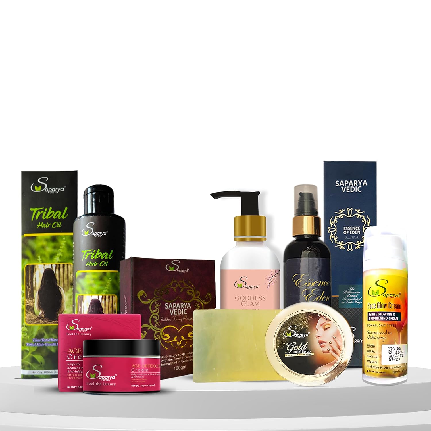 Saparya Vedic Unisex Ayurvedic Herbal Ingredients Anti-Aging Kit with Body Wash, Face Cream, Scrub, Moisturizer, Soap | Men and Women Natural Glowing Skincare Set for Dead Skin, Fine Lines (7 in 1)