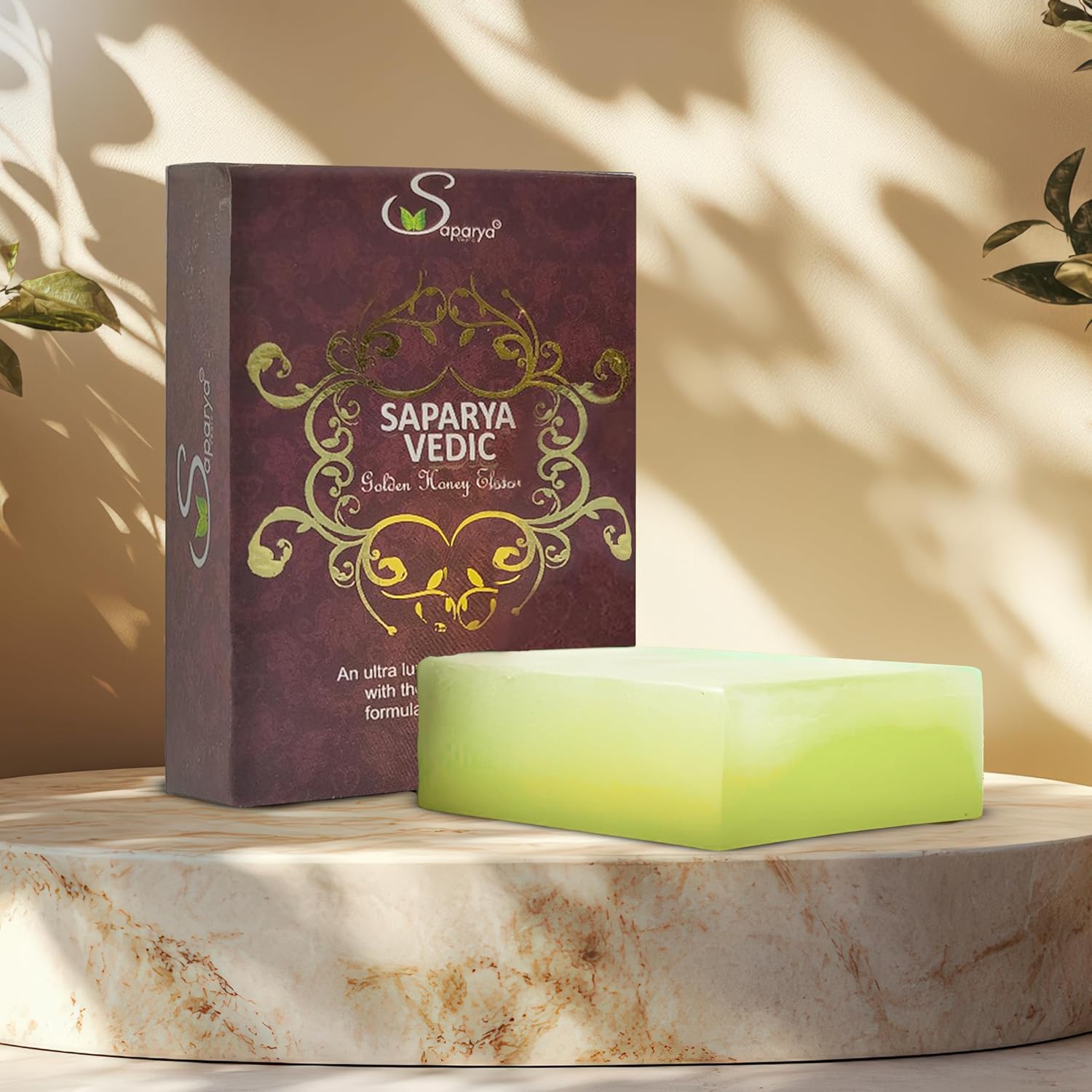 Saparya Vedic Ayurvedic Golden Honey Elegance Soap |Anti ageing soap| Handmade Glycerine Transparent Bathing Bar with Honey Turmeric Almond Oil and Chamomile Extract | All Skin Type Glowing Soap for Men Women (100g)