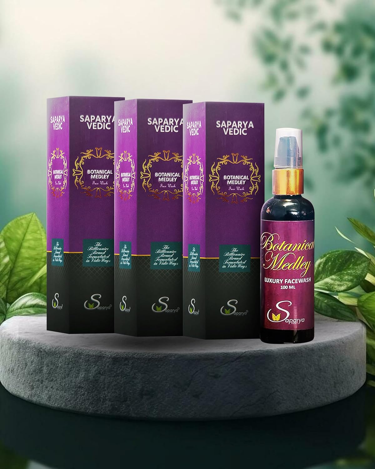 SAPARYA VEDIC Botanical Medley Facewash | Ayurvedic Detoxifying Brightening Facial Cleanser With Natural Ingredients | Tan Removal Specialist | Chemical-Free All Skin Types Gel Based Glowing Face Wash For Men & Women (100 ml) : Set of 3