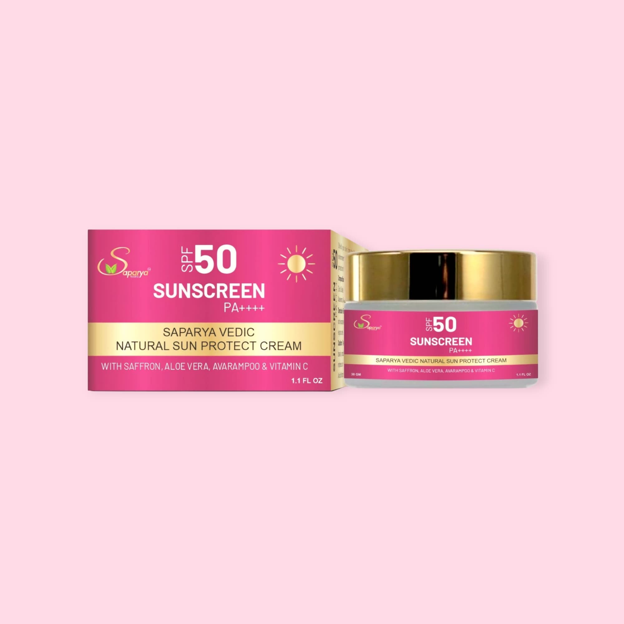 Best Sunscreen cream jar with pink packaging on a pink background