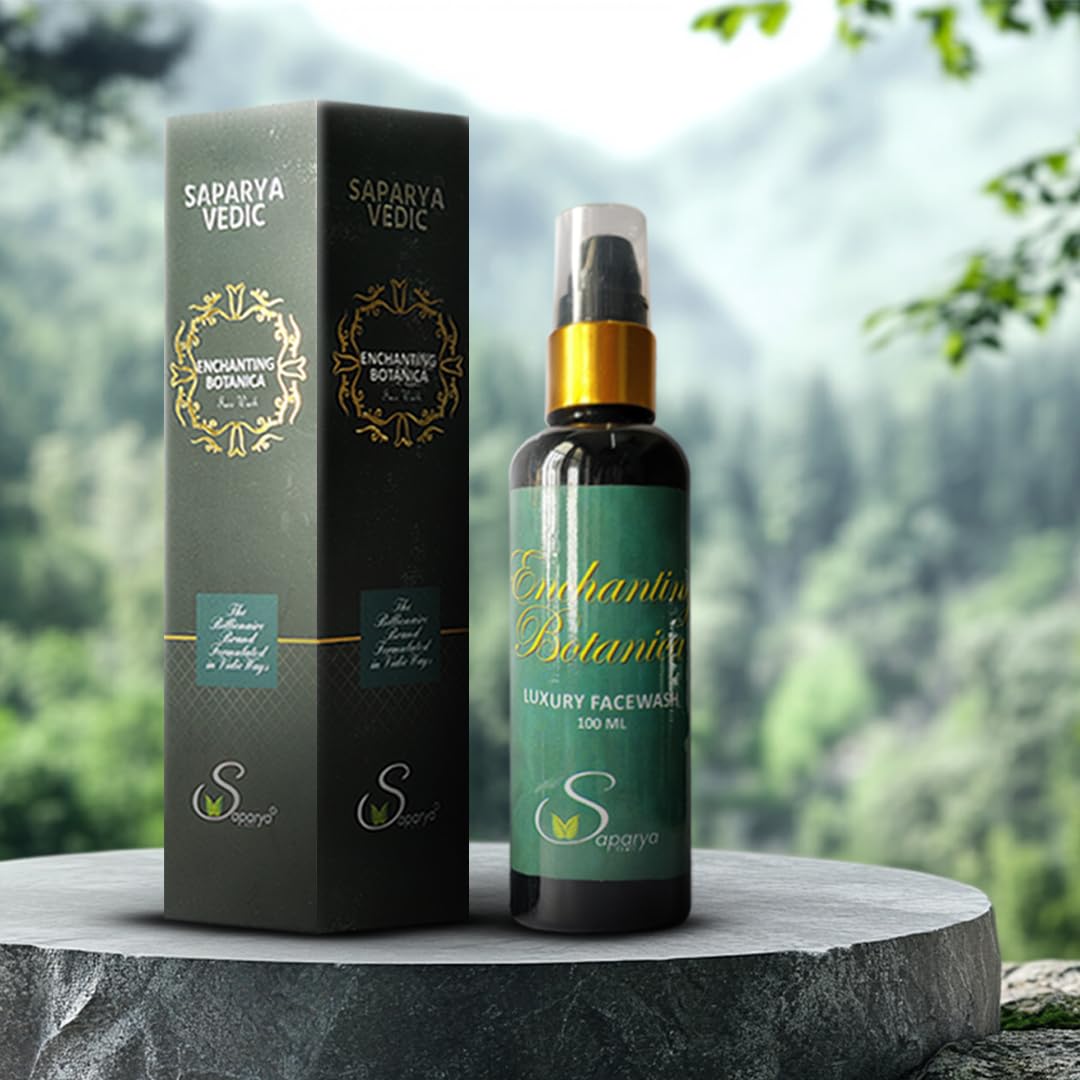 Saparya Vedic luxury face wash bottle and packaging on a natural background