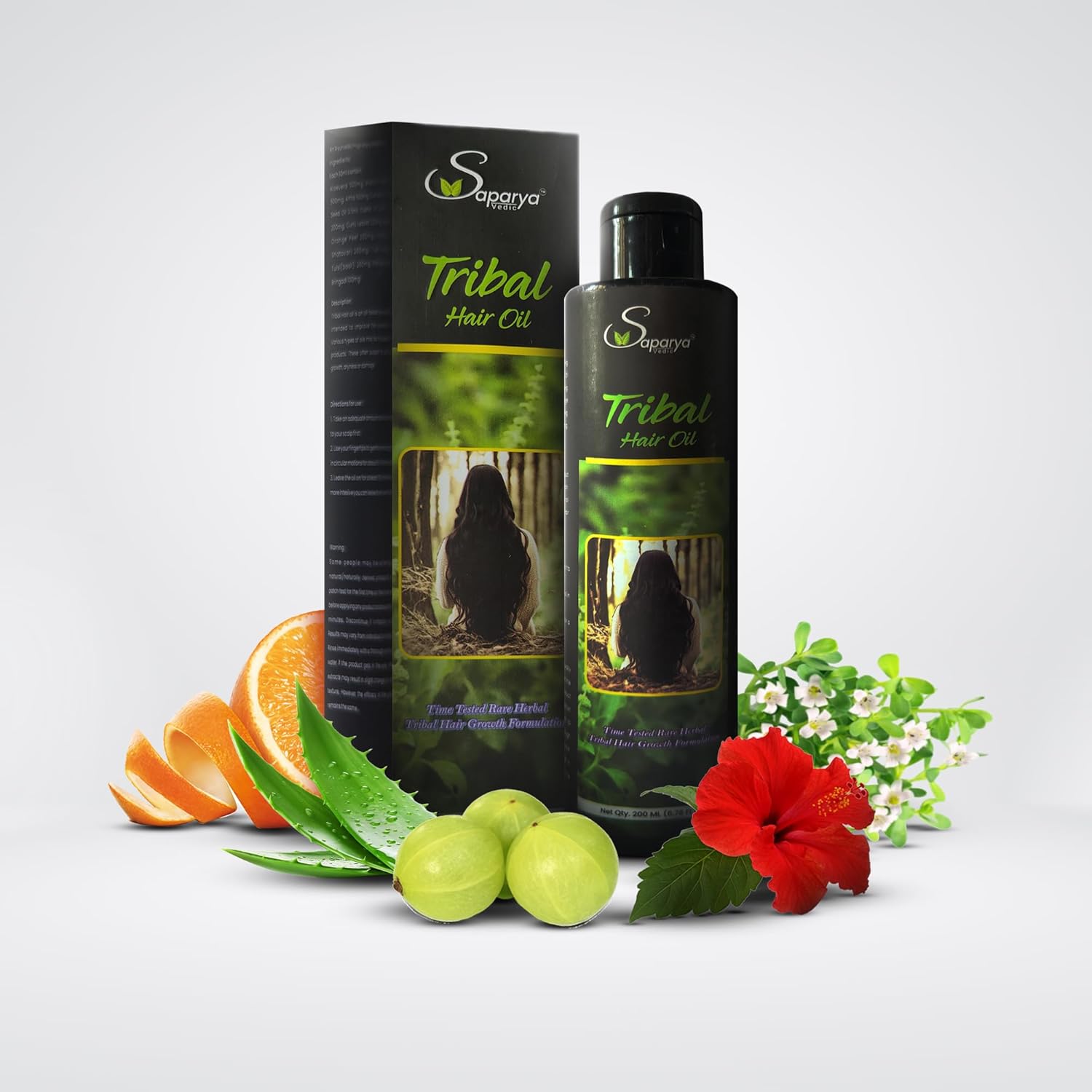 Saparya Vedic Tribal-HAIR GROWTH OIL | For Men & Women | With Rose mary (True indigo), bringaraj, Onion, Neem, Amla & Rare hair growth herbs in coconut oil | strenthens hair roots, prevents hair breakage, aids hair growth & stops dandruff | 200 ml