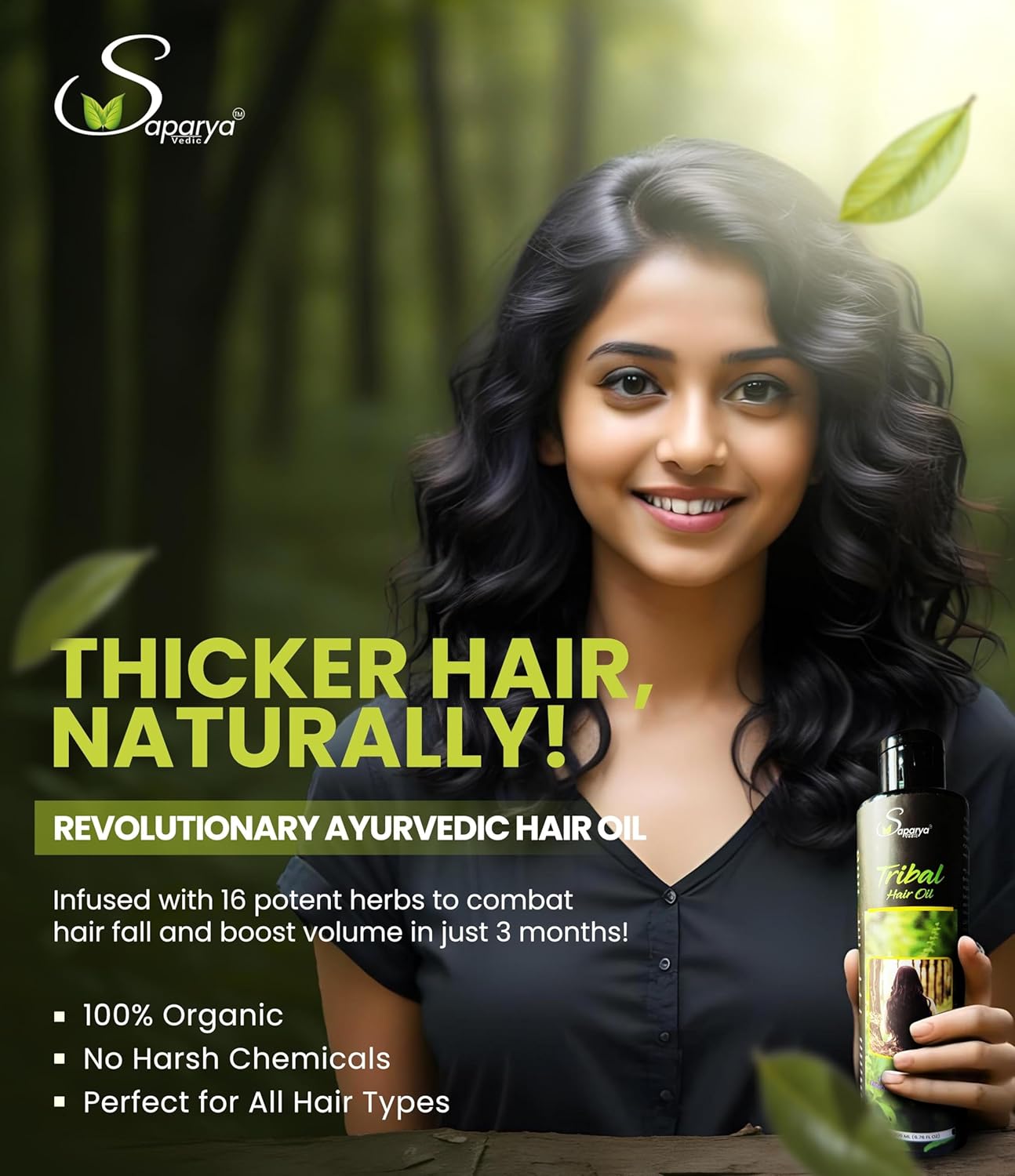 Saparya Vedic Tribal-HAIR GROWTH OIL | For Men & Women | With Rose mary (True indigo), bringaraj, Onion, Neem, Amla & Rare hair growth herbs in coconut oil | strenthens hair roots, prevents hair breakage, aids hair growth & stops dandruff | 200 ml