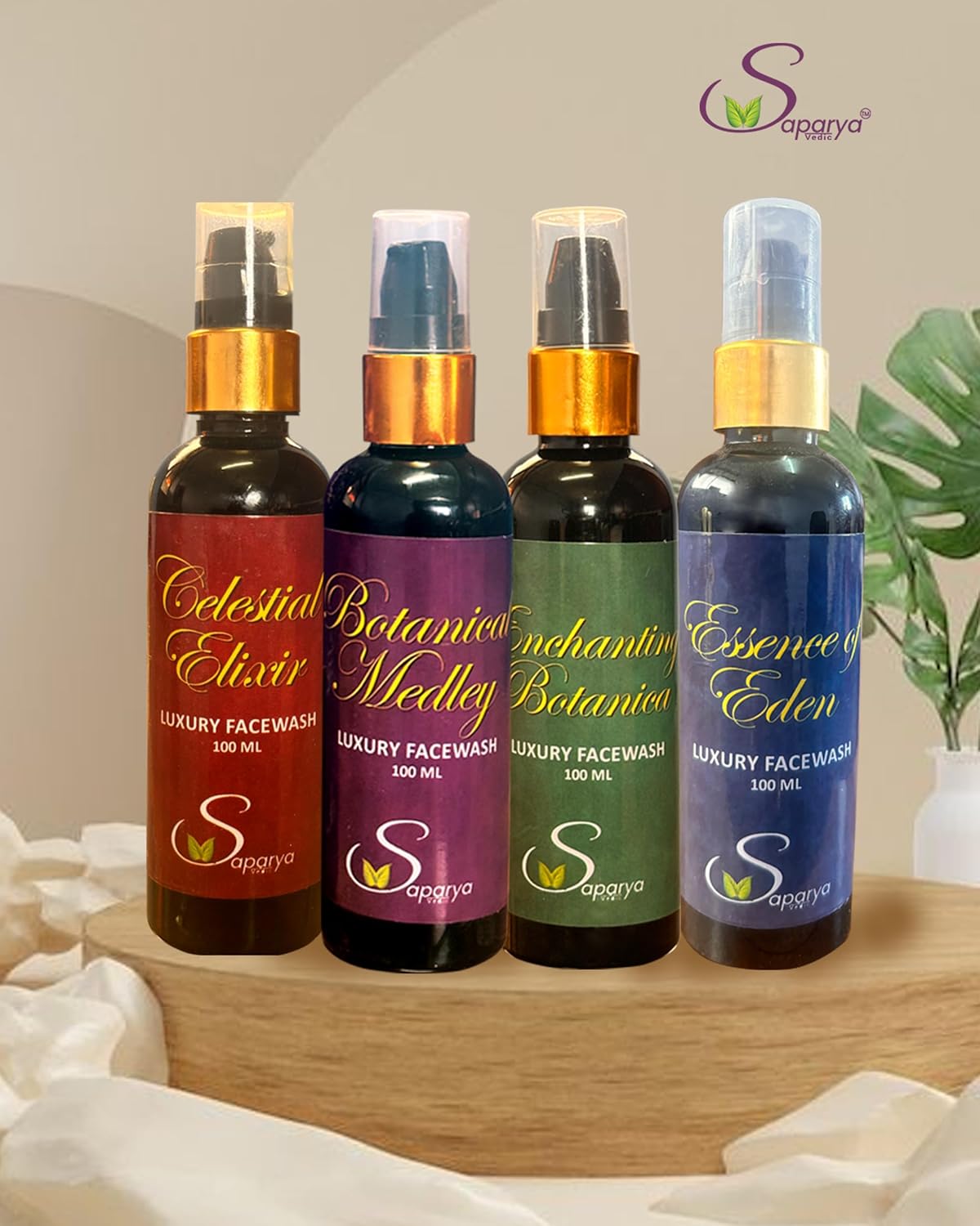 Saparya Vedic Natural Herbal Extract Facewash | Chemical Free All Skin Types Hydrating Face Wash | Ayurvedic DE-TAN Anti-Ageing Anti-Acne Daily Gentle Cleanser for Men Women (Pack of 4, 100 ml Each)