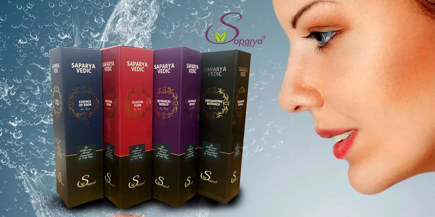 Five boxes of Sapavya Vedic with a woman's face on a blue background