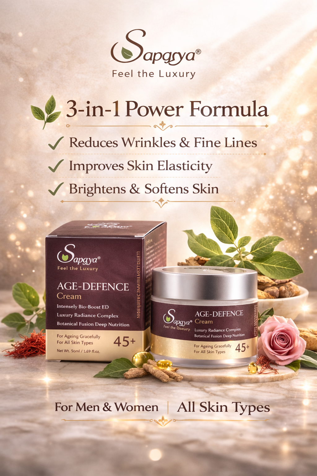 Saparya vedic-Age-Defence cream packaging with product and box 