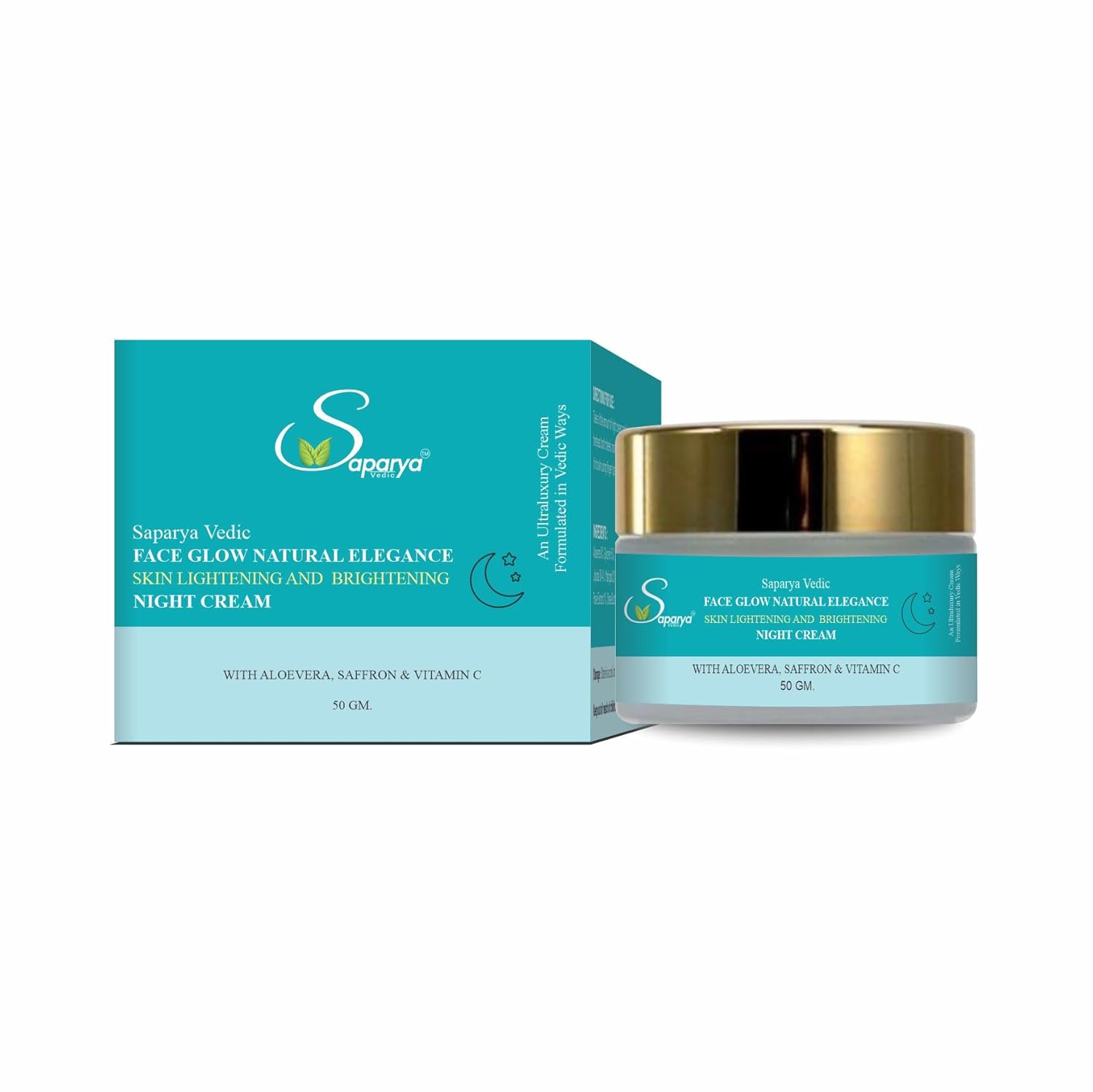 Saparya face glow night cream jar and packaging on a white background